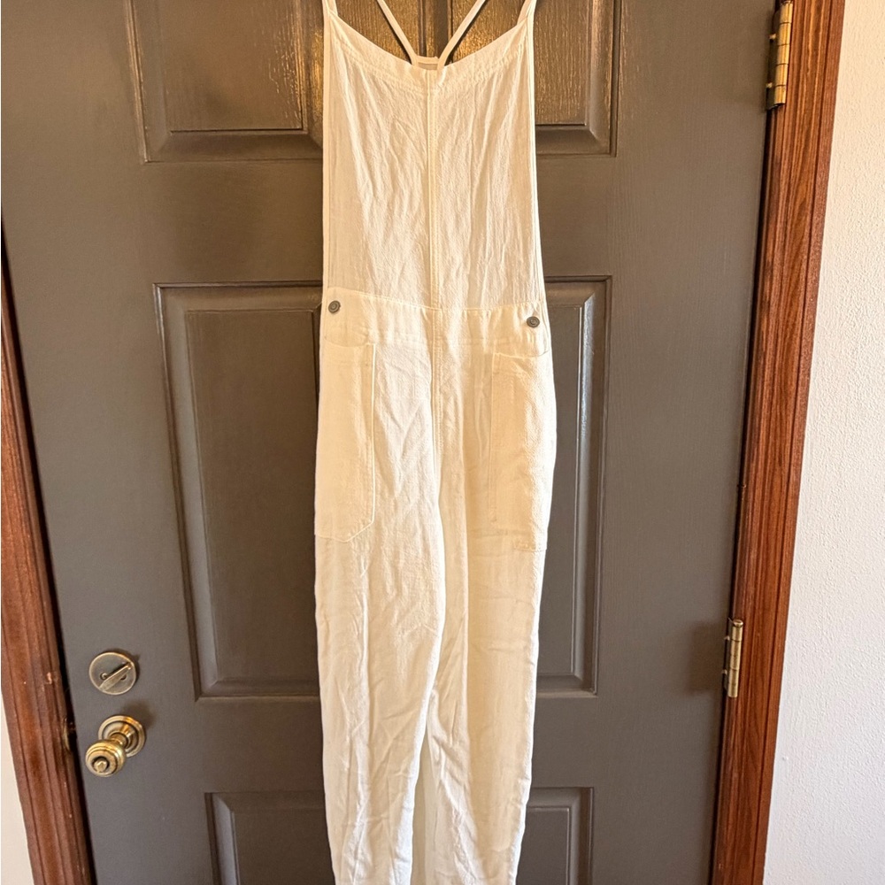 Papermoon Cream Linen-Blend Overalls Jumpsuit